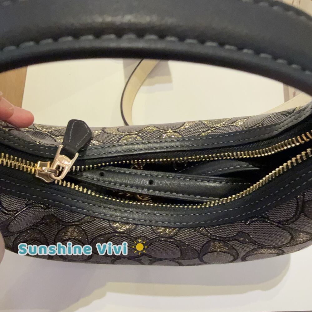 NWT Coach Carmen Mini Crossbody Bag In Signature Jacquard CCF76 Charcoal/Gold - Picture 4 of 5